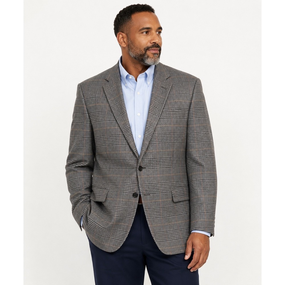 Brooks Brothers Madison Glen Plaid Wool Silk Blazer Sport Coat Mens 48R Grey